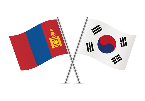 Mongolia and South Korea flags. Vector illustration.